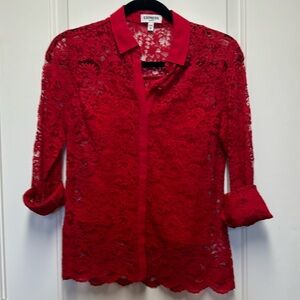 Express button down slim shirt lace all over with cami underneath size XS